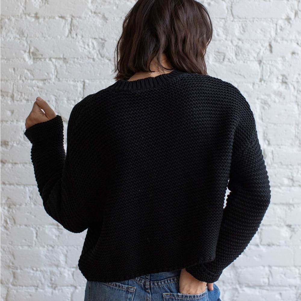 Black Crew Neck Sweater with Textured Knit